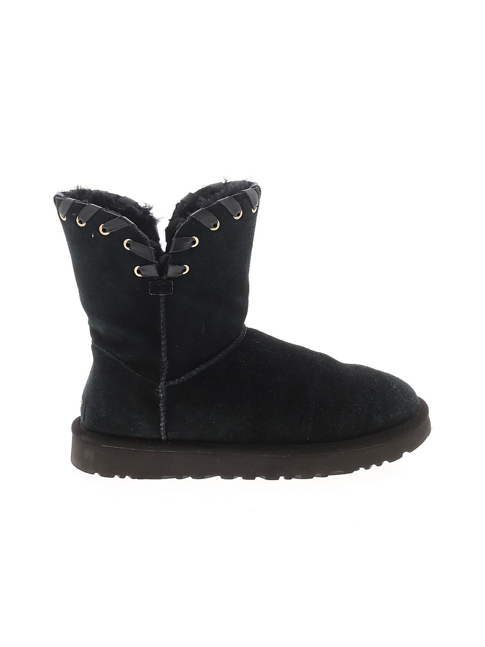 Ugg Aidan mini black suede boot whipstitch metal eyelets